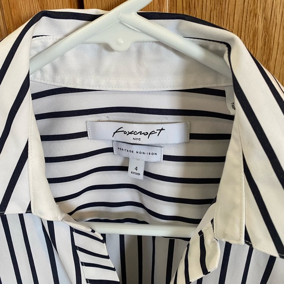 Fox Croft Black White Striped Dress Shirt 4 - Picture 3 of 5